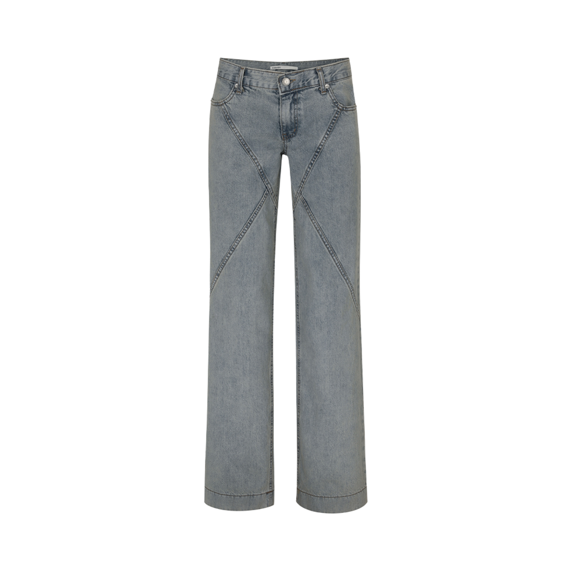 - (W) Bohemian Seoul Triangle Line Denim Pants Blue