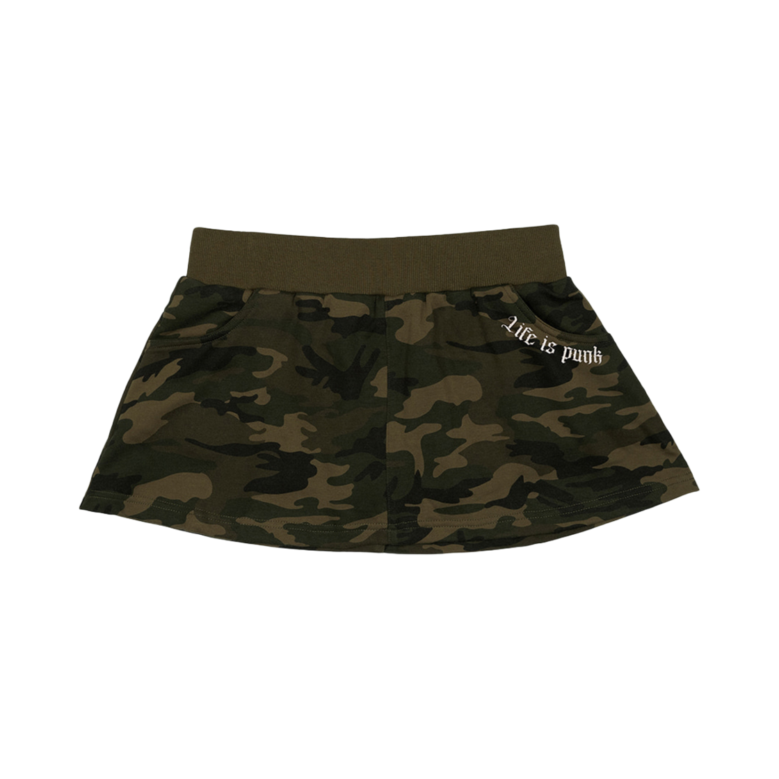 러프넥 카모 로우라이즈 스커트