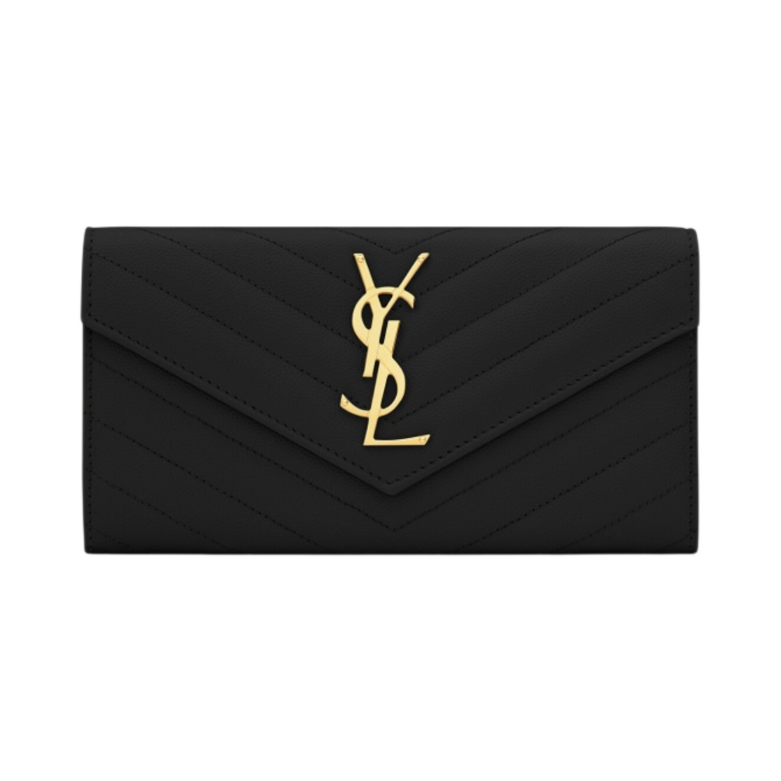 생로랑 그랑 드 뿌드르 엠보스드 레더 카산드라 마틀라세 라지 플랩 지갑 블랙(Saint Laurent Cassandre Matelasse Large Flap Wallet in Grain De Poudre Embossed Leather Black)