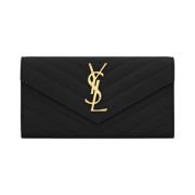 Saint Laurent Cassandre Matelasse Large Flap Wallet in Grain De Poudre Embossed Leather Black
