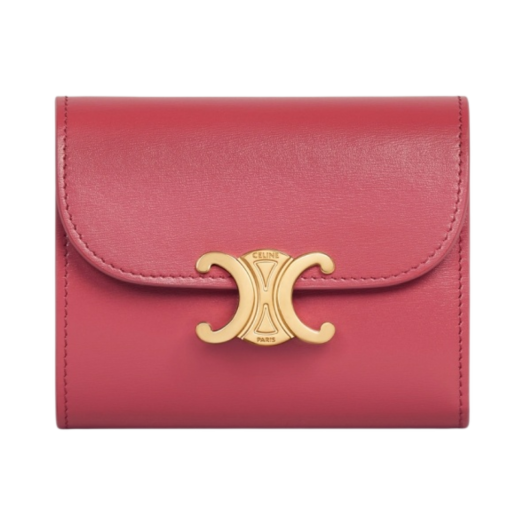 Celine Triomphe Small Flap Wallet in Shiny Calfskin Lipstick