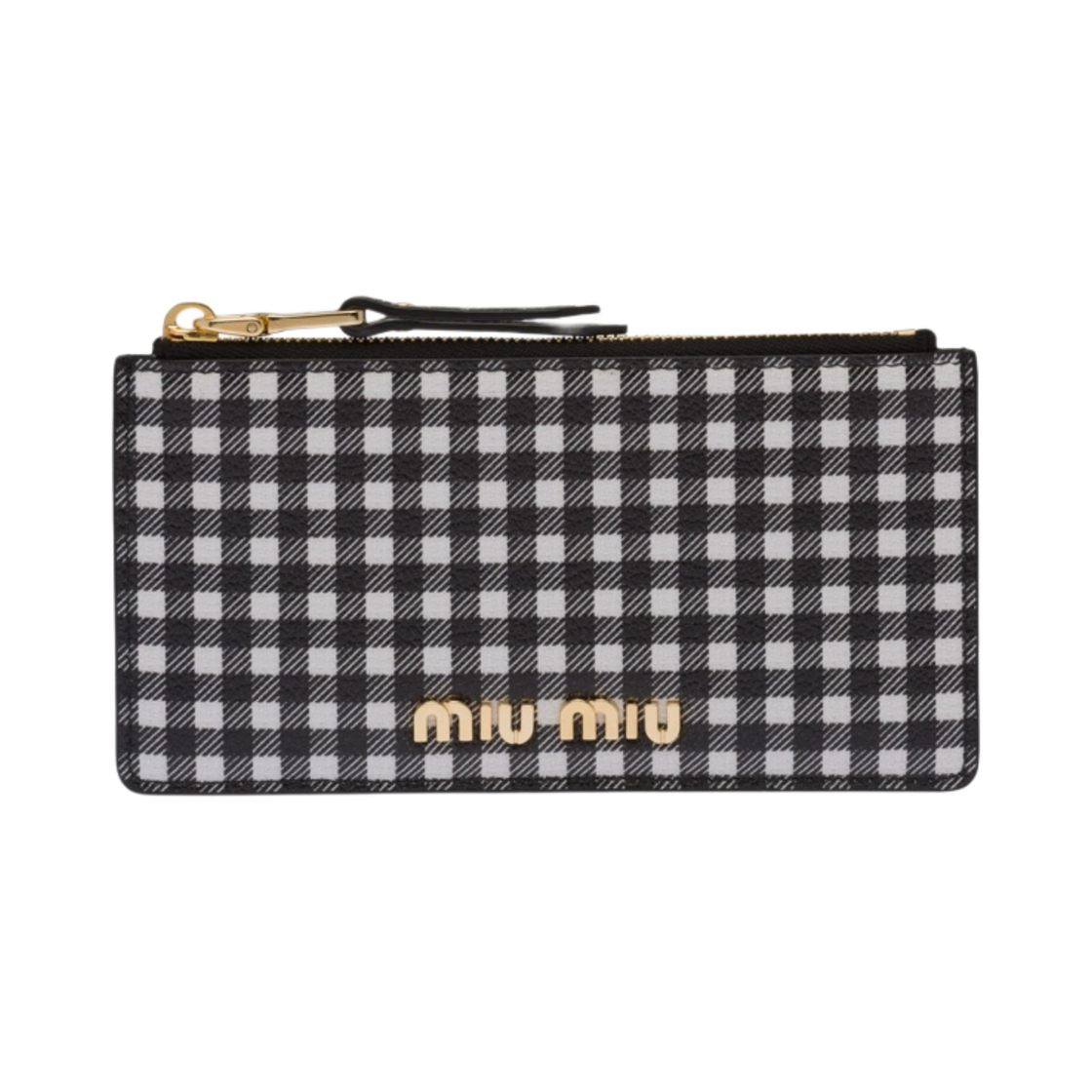 미우 미우 프린트 마드라스 가죽 엔벌로프 지갑 블랙 화이트(Miu Miu Printed Madras Leather Envelope Wallet Black White) - 1