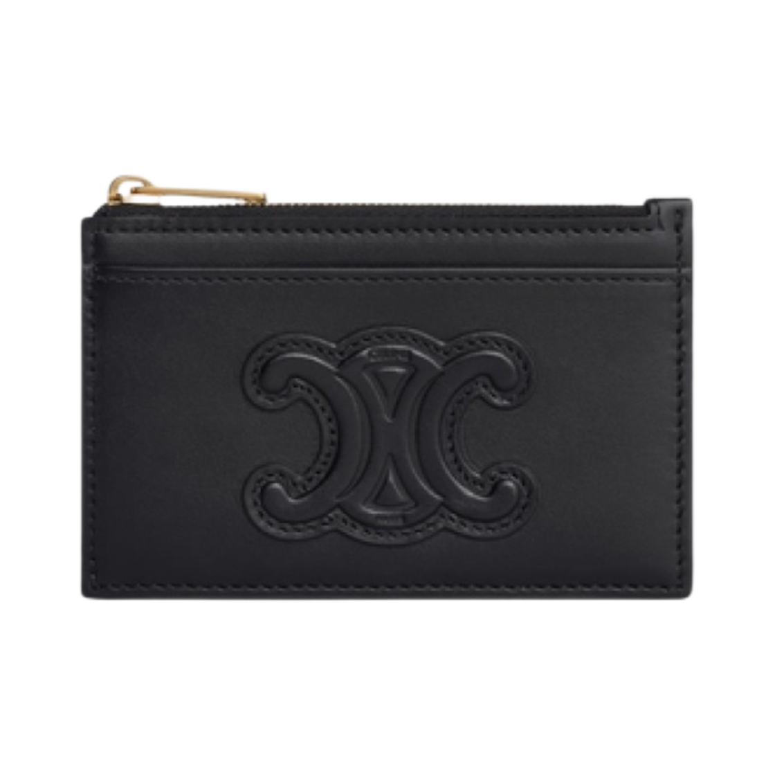10K583EMH-38NO Celine Zipped Card Holder Cuir Triomphe in Shiny Calfskin Black