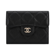 Chanel Classic Card Holder Grained Calfskin & Gold Black