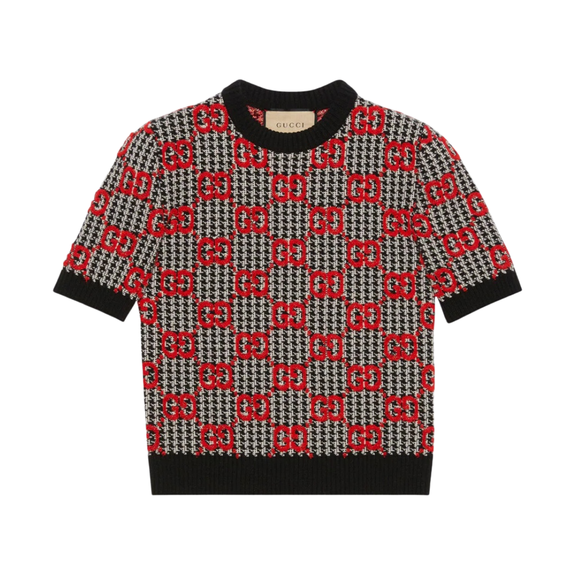 (W) 구찌 GG 울 하운즈투스 탑 블랙 아이보리 레드((W) Gucci GG Wool Houndstooth Top Black Ivory Red) - 1