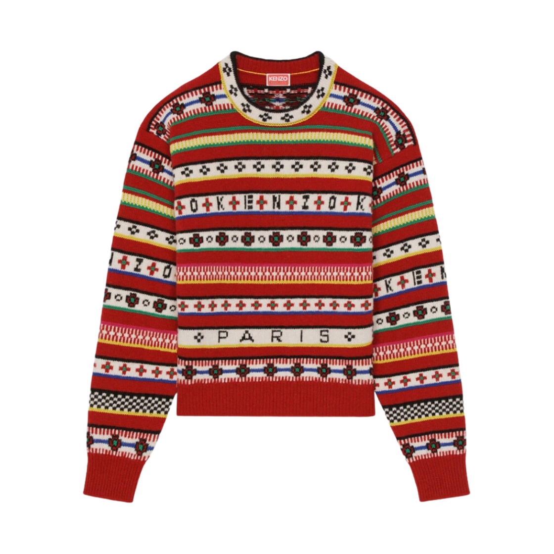 (W) 겐조 페어 아일 자카드 점퍼 미디움 레드((W) Kenzo Fair Isle Jacquard Jumper Medium Red) - 1