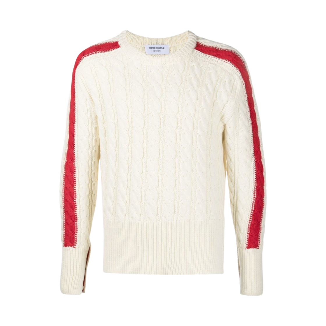 톰브라운 사이드 RWB 케이블 스티치 메리노 울 스트라이프 풀오버 니트 화이트(Thom Browne Side RWB Cable Stitch Merino Wool Stripe Pullover Knit White) - 1