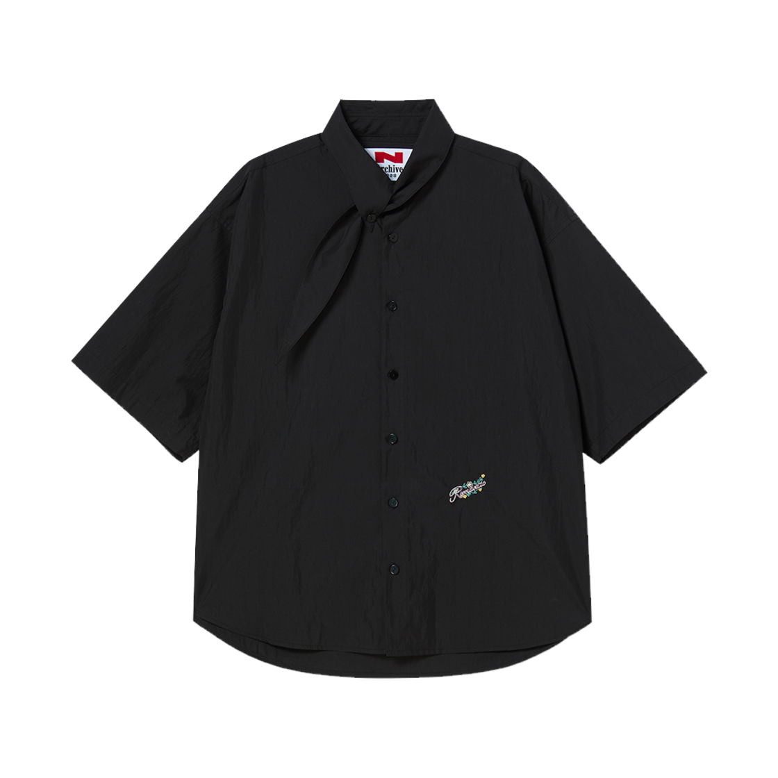 엔 아카이브 럭스 텍스쳐 라이트 페브릭 카라 디테일 반팔 셔츠 블랙(N ARCHIVE Lux Texture Light Fabric Collar Detail 1/2 Shirts Black) - 1