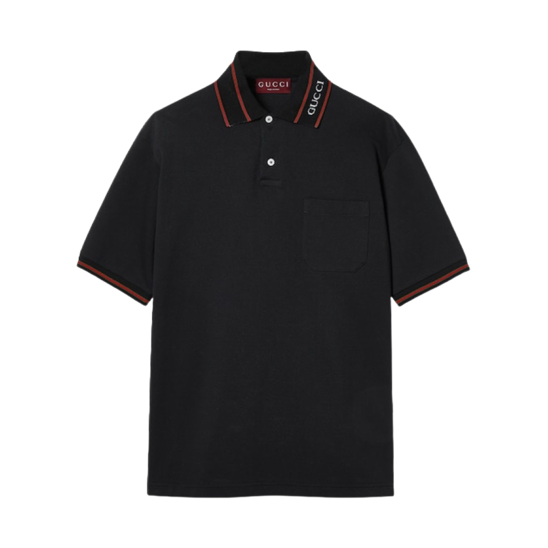 구찌 코튼 피케 폴로 셔츠 웹 화이트 스트레치 코튼 피케 블랙(Gucci Cotton Piquet Polo Shirt with Web White Stretch Cotton Piquet Black) - 1