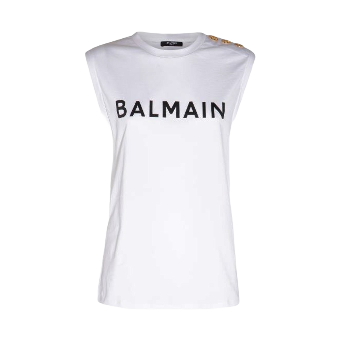 (W) 발망 로고 프린트 에코 리스폰시블 코튼 티셔츠 화이트((W) Balmain Eco Responsible Cotton T-Shirt with Logo Print White) - 1