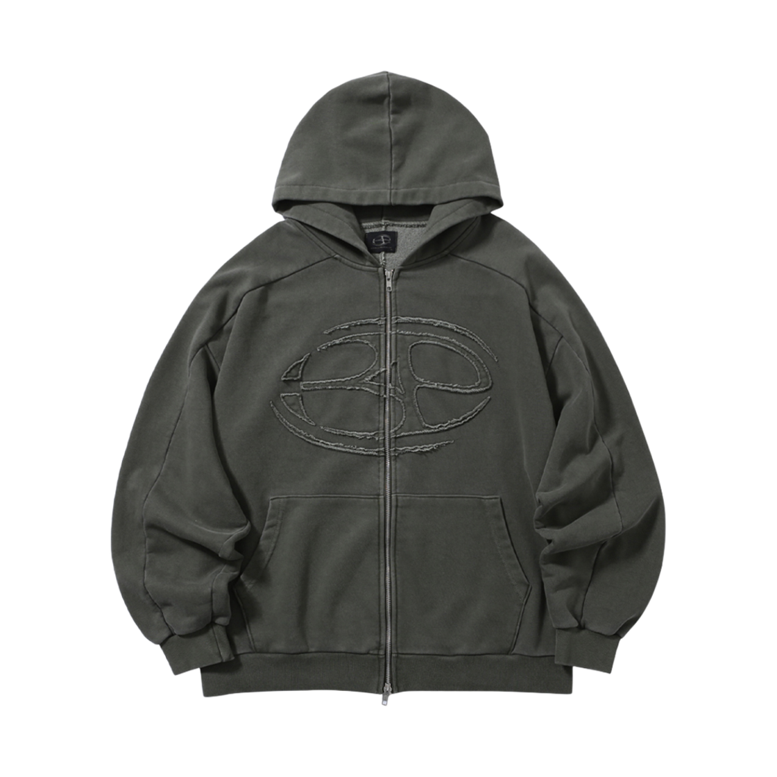 비피투디스오더 어드밴스트 피그먼트 심볼 로고 후드집업 카키