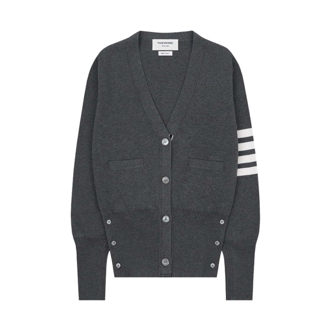 (W) 톰브라운 코튼 크레이프 밀라노 스티치 사선 가디건 미디움 그레이((W) Thom Browne Cotton Crepe Milano Stitch 4-Bar Cardigan Medium Grey)