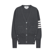 (W) Thom Browne Cotton Crepe Milano Stitch 4-Bar Cardigan Medium Grey
