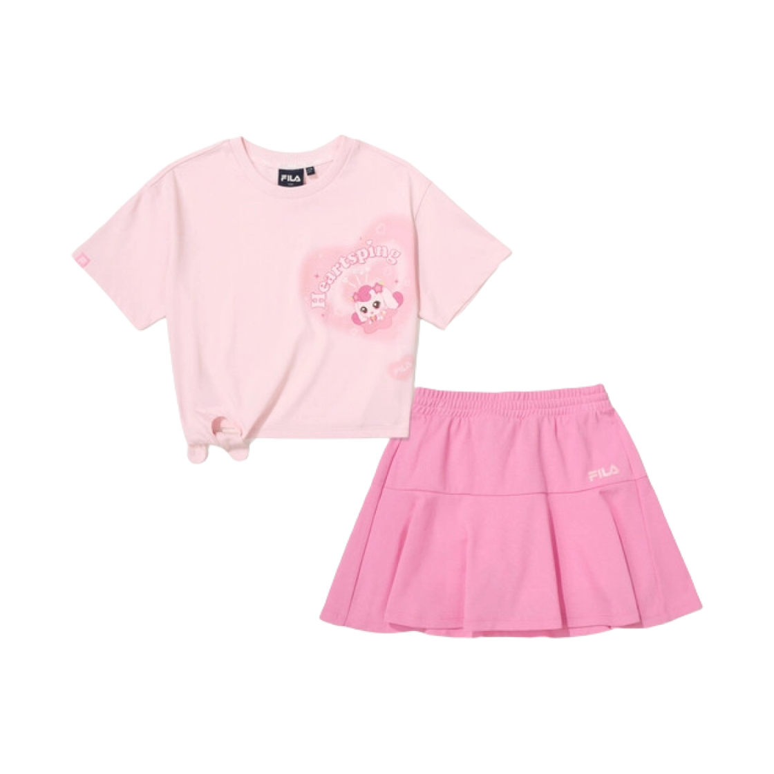 (Kids) 휠라 x 캐치! 티니핑 벨리 타이 셋 업 하츄핑 핑크((Kids) Fila x Catch! Teenieping Belly Tie Set Up Heartsping Pink)