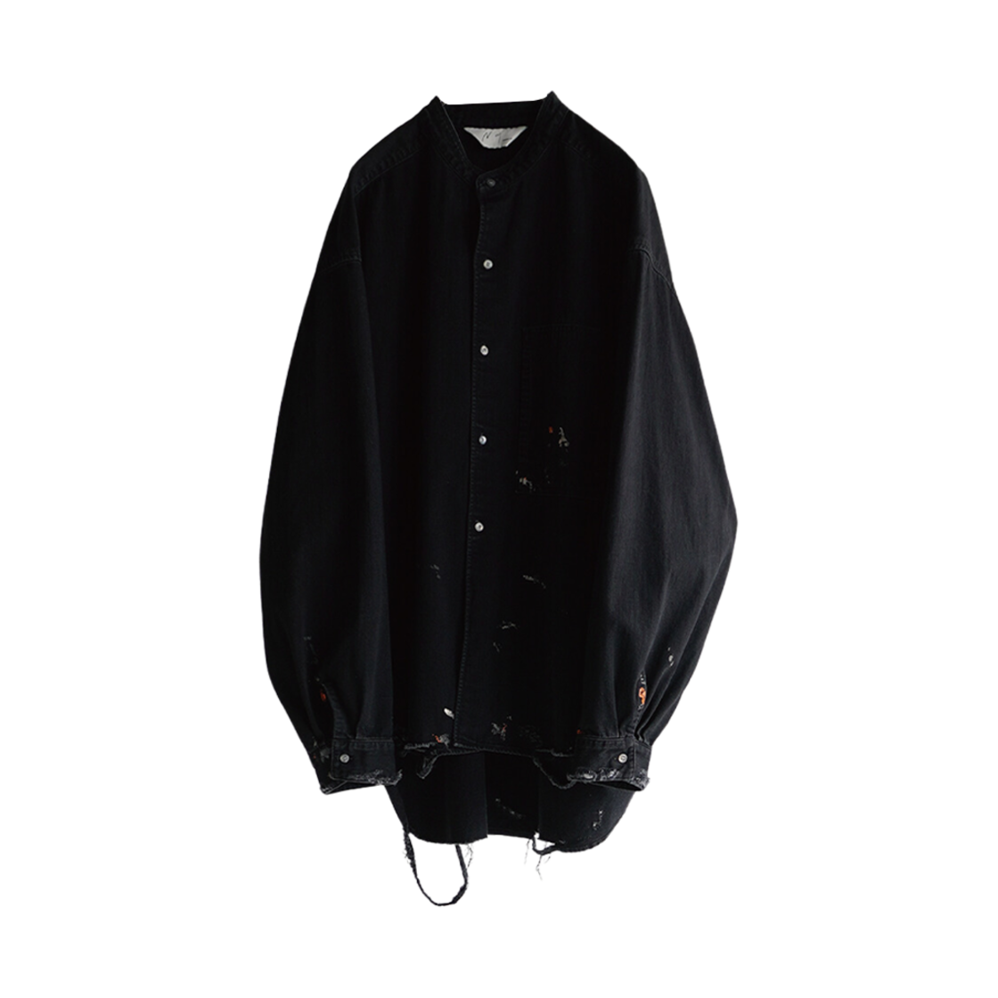 ANC-SH25-A Ancellm Denim Paint Long Shirt Black