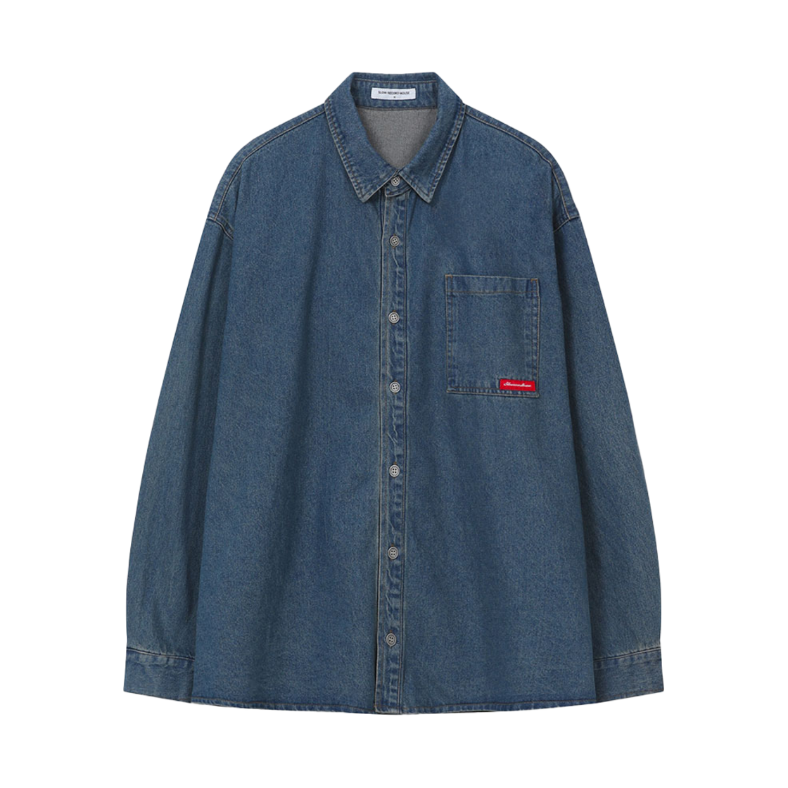 슬로우 레코드 하우스 빈티지 레드 라벨 데님 셔츠 중청(SLOW RECORD HOUSE Vintage Red Label Denim Shirts Mid Blue)