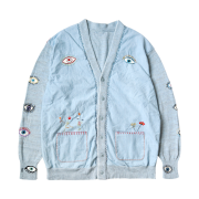 Kapital Knit x Chambray Cardigan Speakeasy Embroidery Saxophone
