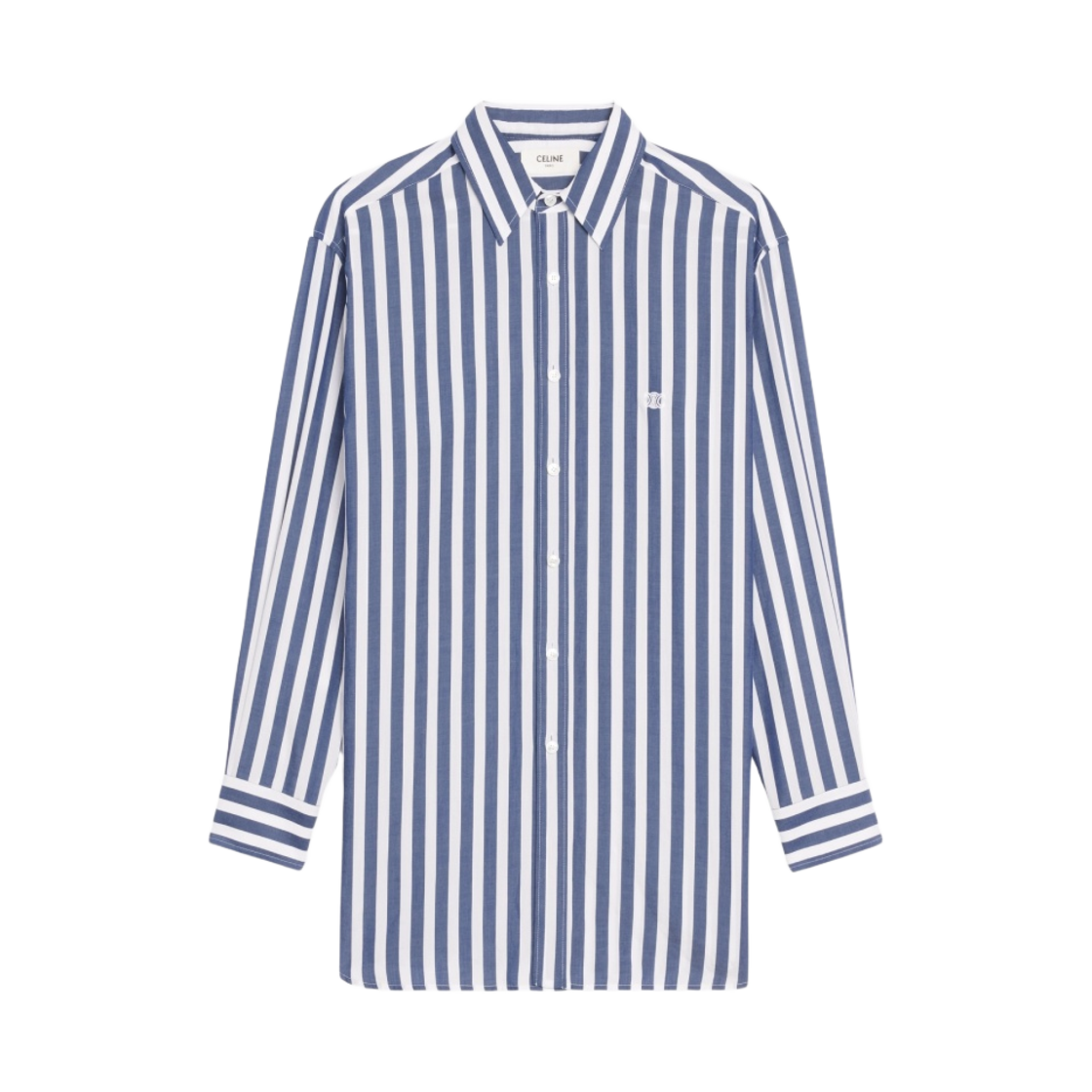 (W) 셀린느 스트라이프 패브릭 보이프렌드 셔츠 블랑 블루 네이비((W) Celine Boyfriend Shirt in Striped Fabric Blanc Bleu Navy) - 1