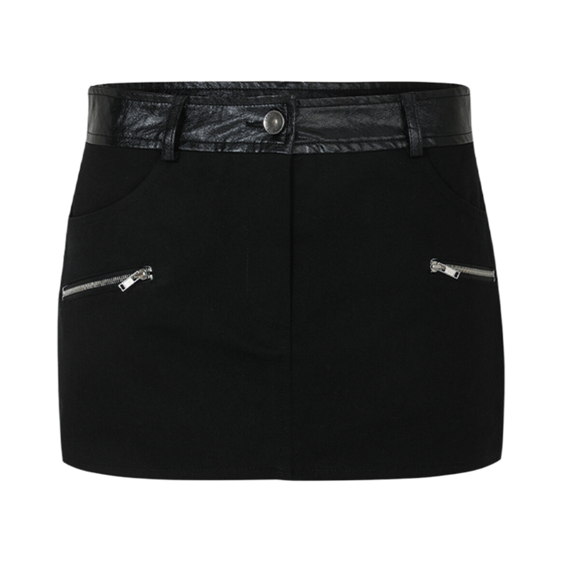 - (W) Bohemian Seoul Leather Cotton Mixed Mini Skirt Black