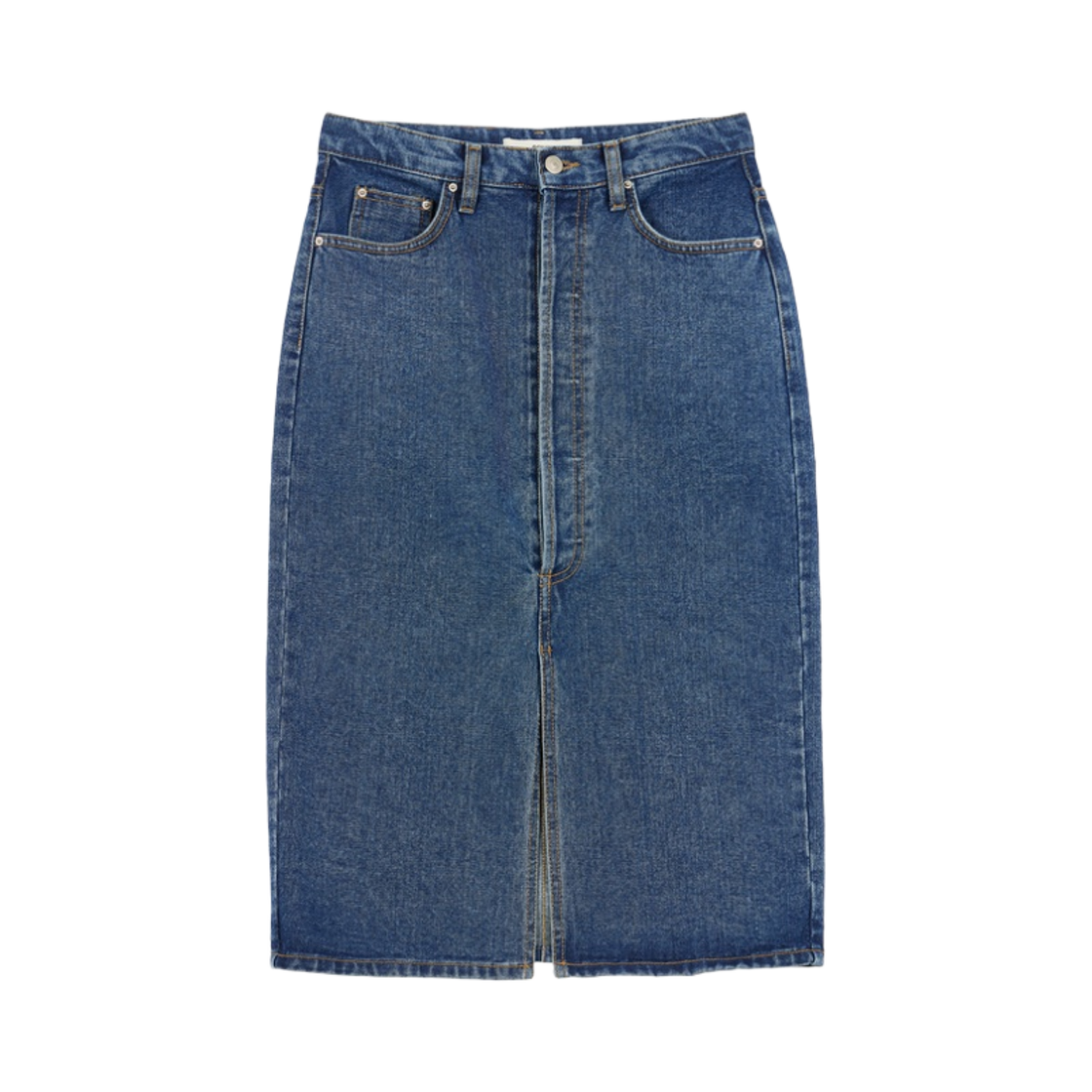 (W) 다이닛 칼럼 버튼 미디 데님 스커트 블루((W) Deinet Column Button Midi Denim Skirt in Blue)