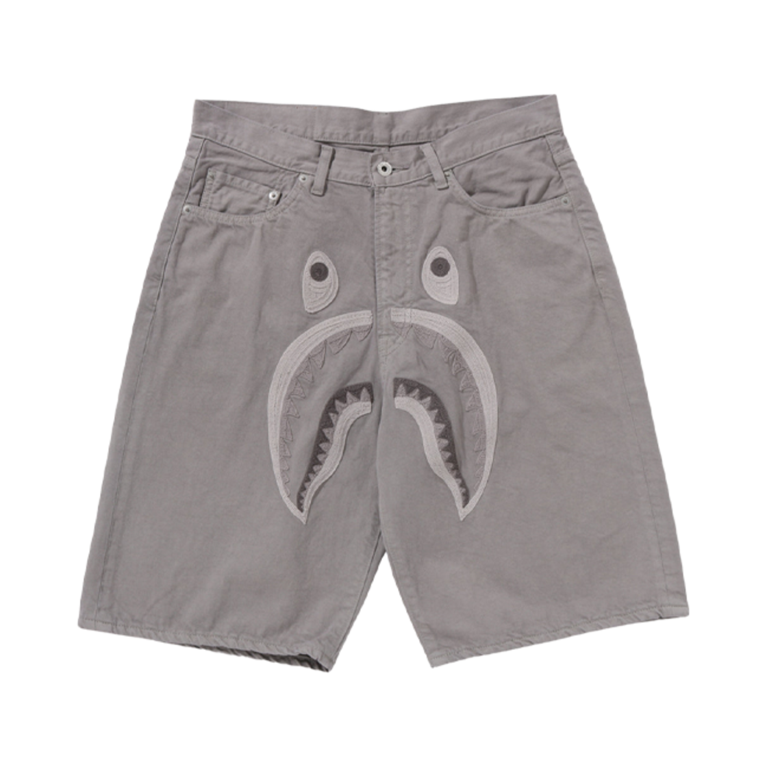 - BAPE Shark Garment Dye Relaxed Fit Denim Shorts Grey