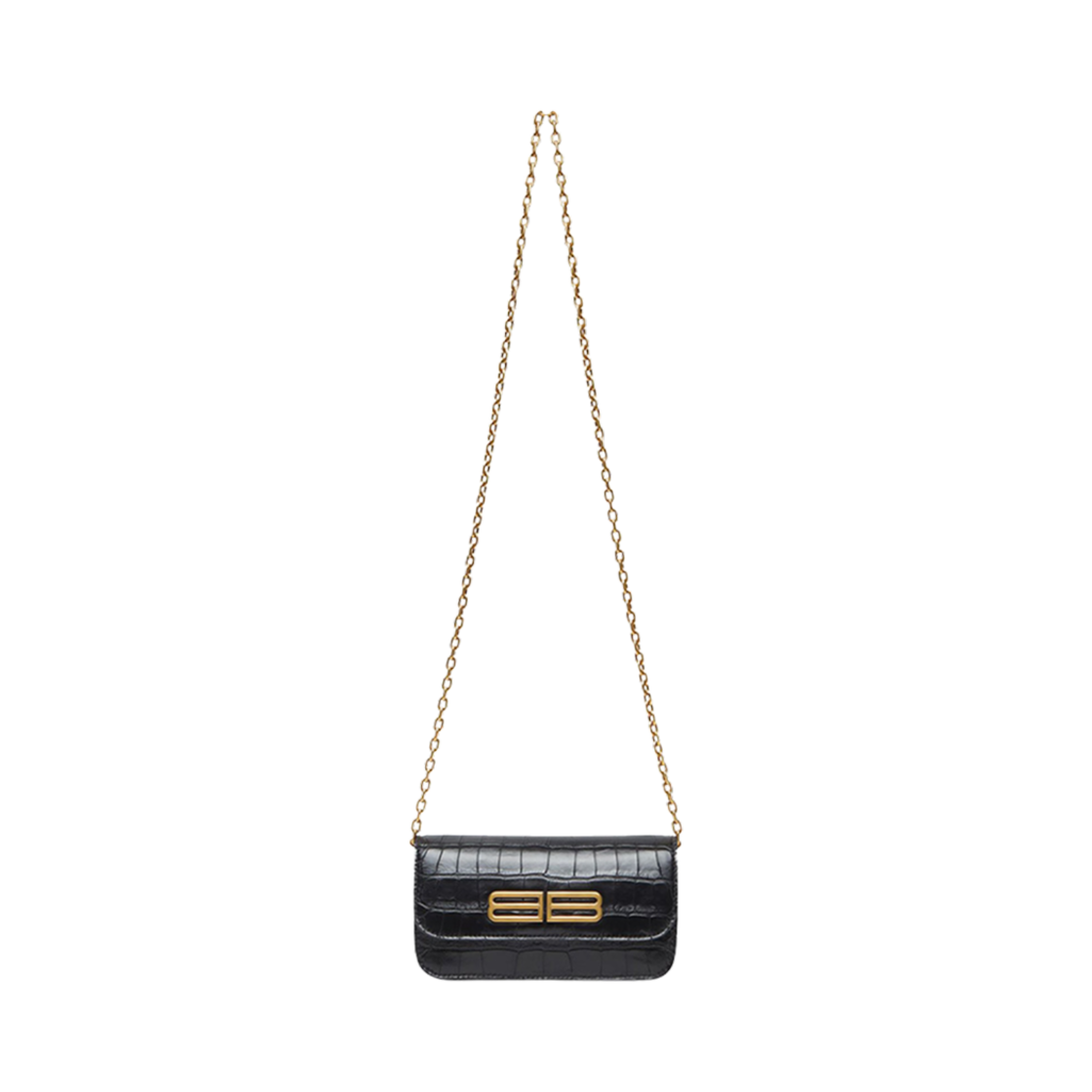 68889423ECM1000 Balenciaga Gossip Wallet on Chain Crocodile Embossed Black