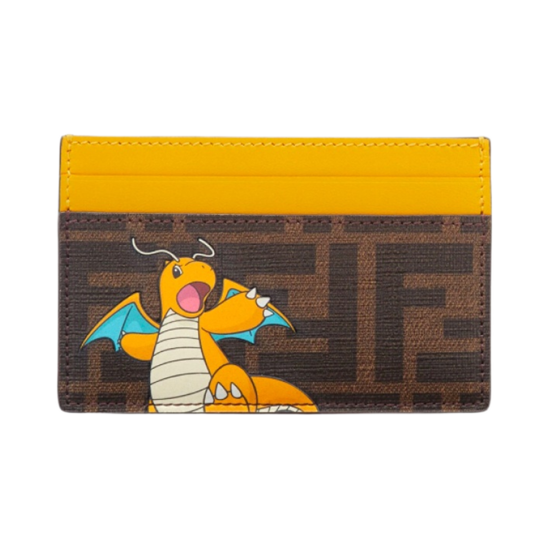 펜디 x 프라그먼트 x 포켓몬 브라운 FF 패브릭 카드 홀더 옐로우(Fendi x Fragment x Pokemon Brown FF Fabric Card Holder Yellow)