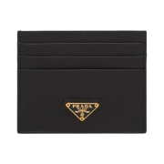 Prada Saffiano Leather Triangle Logo Card Holder Black Gold