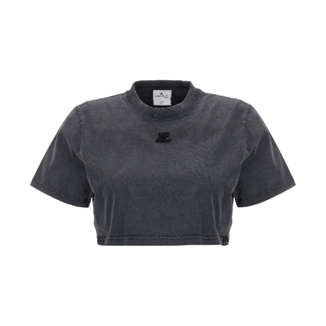 (W) 꾸레쥬 크롭드 드라이 저지 티셔츠 스톤워시드 그레이((W) Courreges Cropped Dry Jersey Stonewashed Grey) - 1