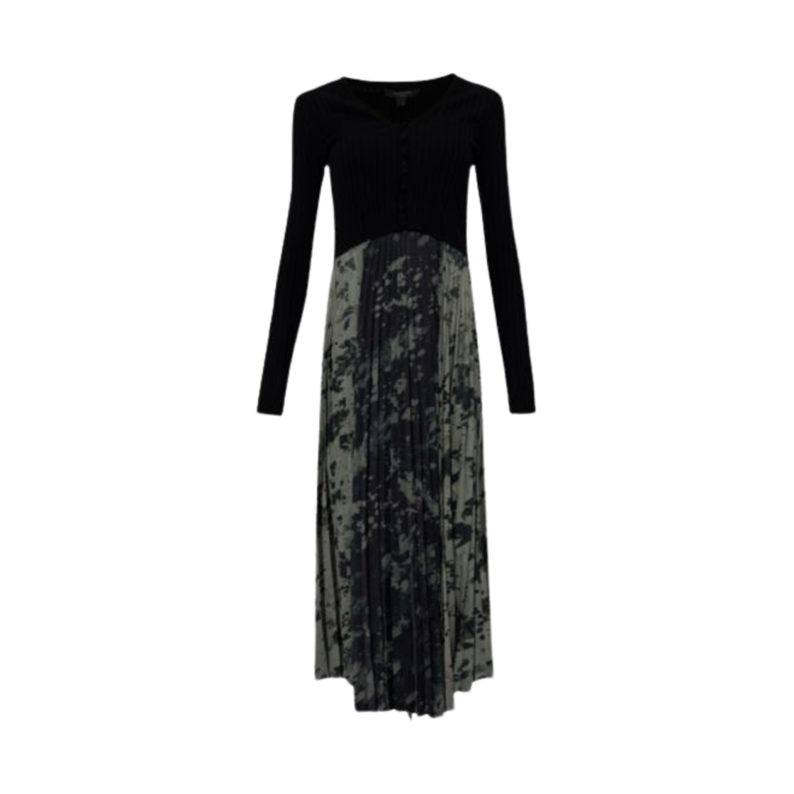 WD020Y (W) All Saints Leowa Gia 2-in-1 Long Pleated Dress Black Khaki