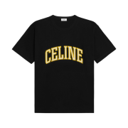 Celine Loose T-Shirt in Cotton Jersey Black Golden Yellow Off White