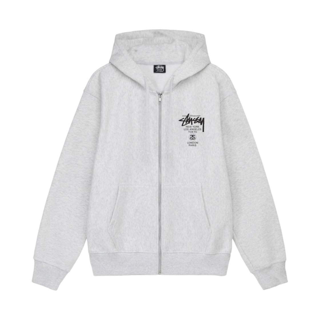 스투시 월드투어 후드 집업 애쉬 헤더 2022(Stussy World Tour Zip Hoodie Ash Heather 2022)