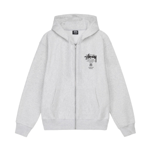 Stussy World Tour Zip Hoodie Ash Heather 2022