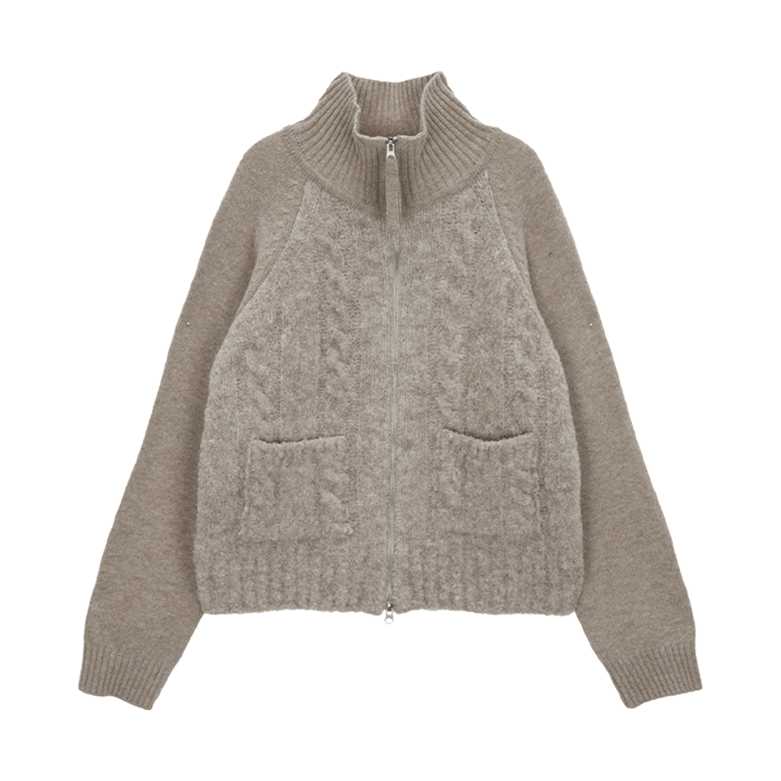 (W) 마뗑킴 스펠 포인트 케이블 니트 집업 베이지((W) Matin Kim Spell Point Cable Knit Zip Up Beige) - 2