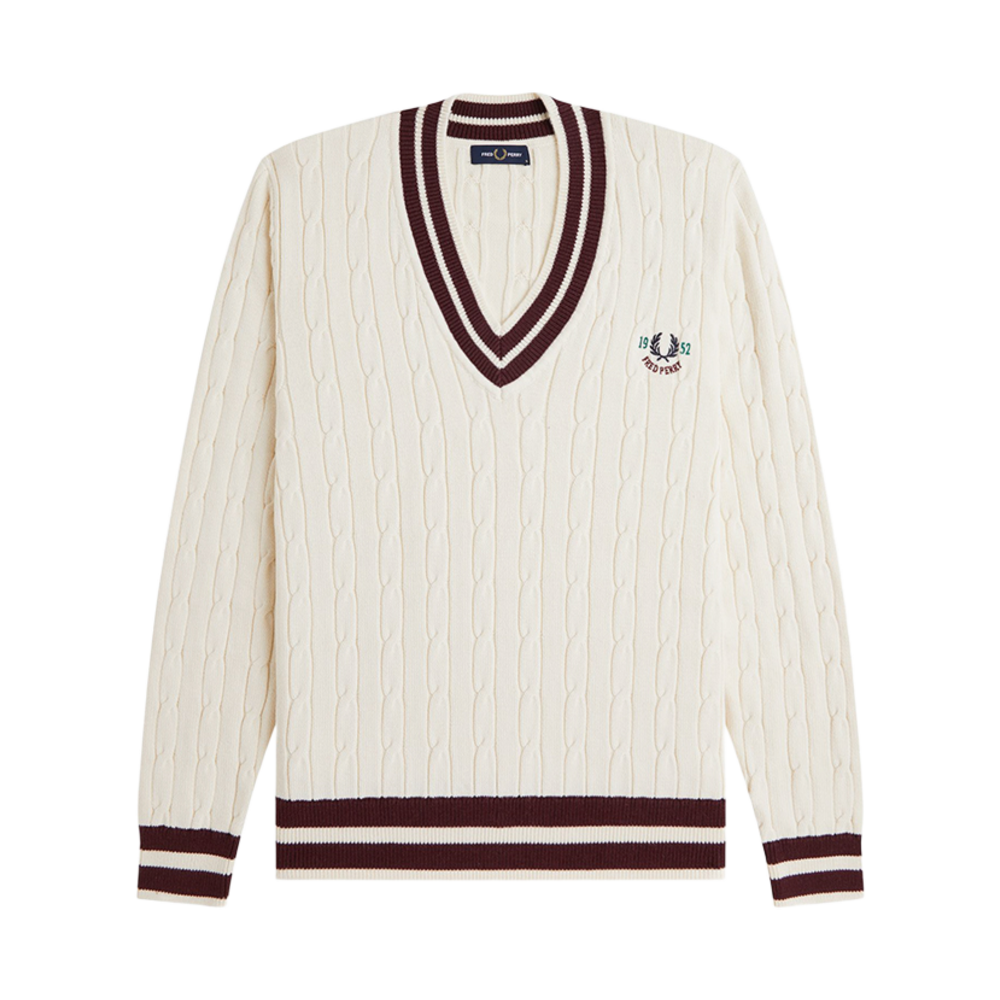 AFPM2519722-560 Fred Perry Clubhouse Tennis Cable Sweater Ecru