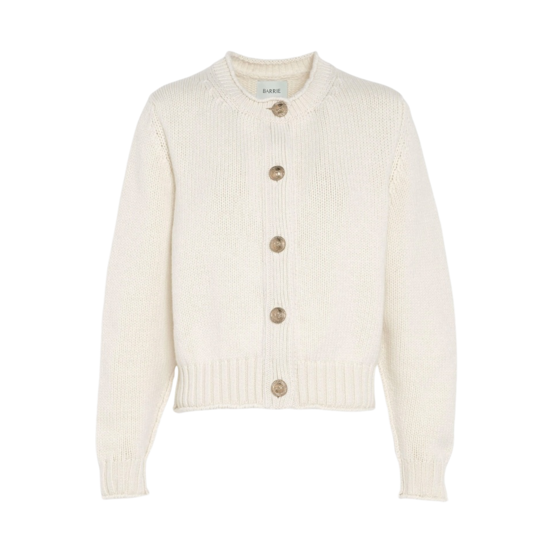 C222271127 (W) Barrie Chunky Cashmere Cardigan with Gold Buttons Arran White