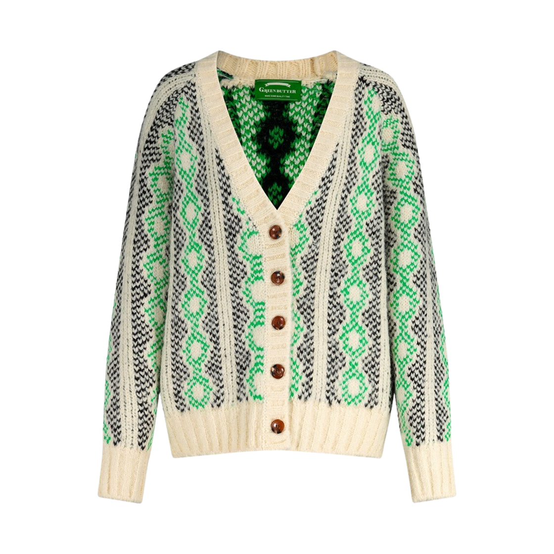 그린버터 우먼 빈티지 자카드 패턴 가디건 크림(Greenbutter Women Vintage Jacquard Pattern Cardigan Cream) - 1