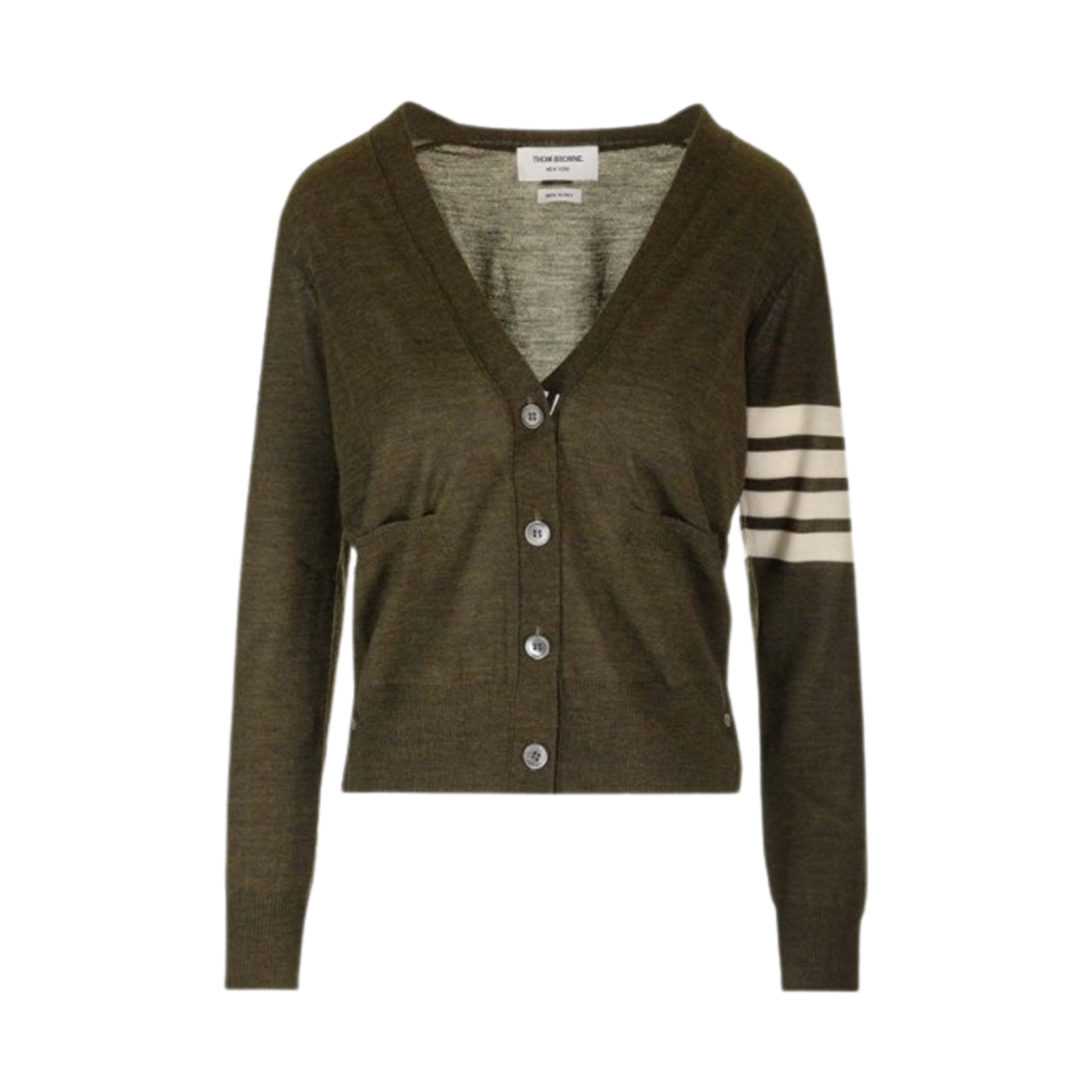 FKC334A-Y1014-322 (W) Thom Browne Fine Merino Wool 4-Bar Relaxed Fit Cardigan Dark Green