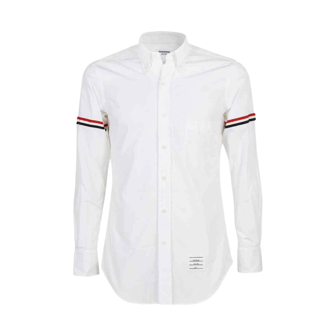 톰브라운 솔리드 포플린 그로그랭 암밴드 클래식 롱슬리브 포인트 칼라 버튼 다운 셔츠 화이트