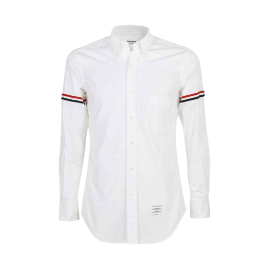 MWL150E-03113-100 Thom Browne Solid Poplin Grosgrain Armband Classic Long Sleeve Point Collar Button Down Shirt White