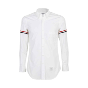 Thom Browne Solid Poplin Grosgrain Armband Classic Long Sleeve Point Collar Button Down Shirt White