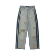 Flavorism Inside-Out Destroyed Wide Denim Pants Light Blue