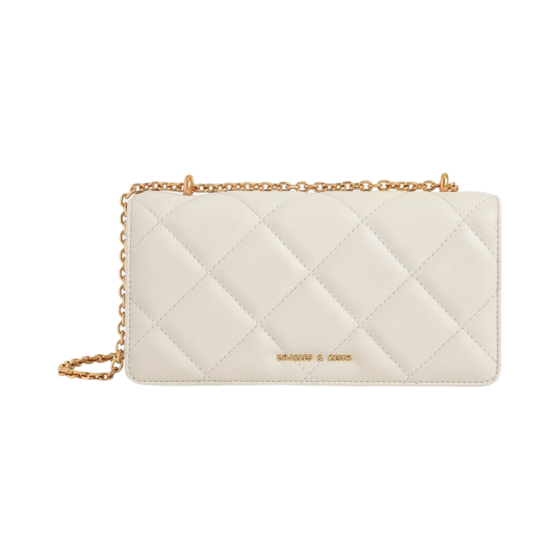 찰스앤키스 파푸토 체인 핸들 퀼티드 XS 롱 월렛 크림(Charles & Keith Paffuto Chain Handle Quilted XS Long Wallet Cream)