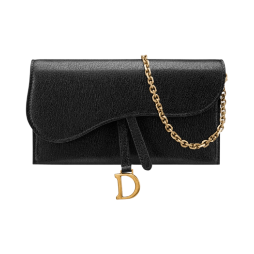 Dior Long Saddle Wallet with Chain Goatskin Black