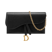Dior Long Saddle Wallet with Chain Goatskin Black