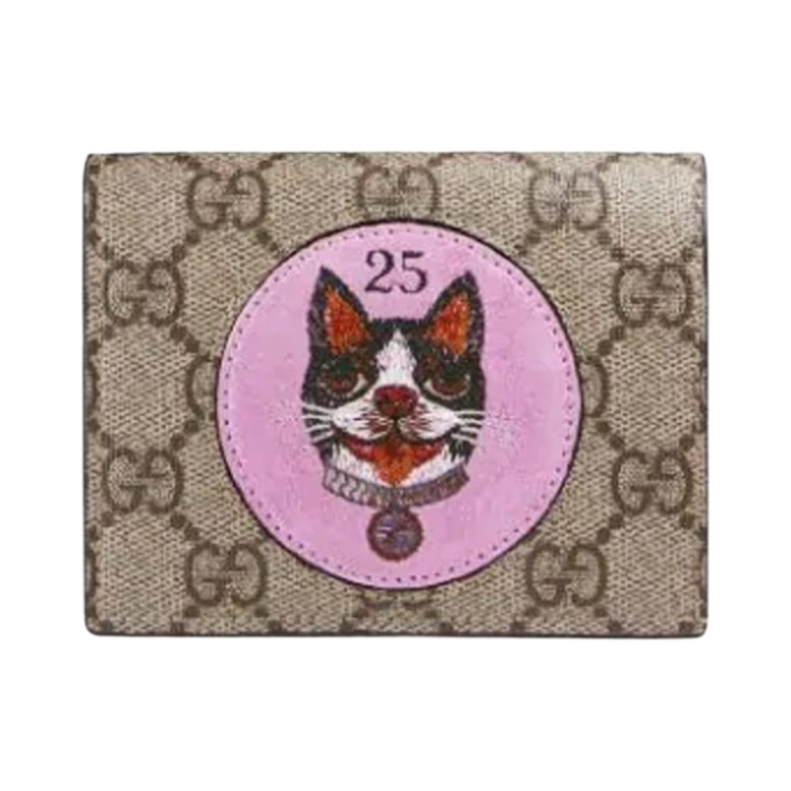 구찌 보스코 패치 GG 슈프림 카드 케이스 지갑 베이지 에보니(Gucci GG Supreme Card Case Wallet with Bosco Patch Beige Ebony) - 1