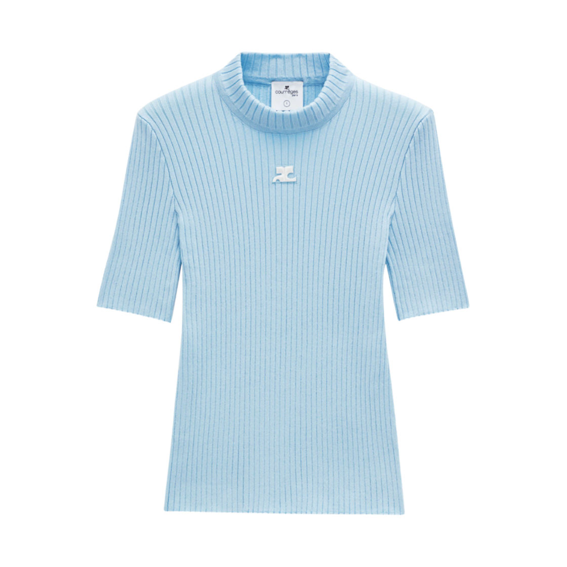 (W) 꾸레쥬 리에디션 니트 탑 숏슬리브 라이트 블루((W) Courreges Reedition Knit Top Short Sleeves Light Blue) - 1