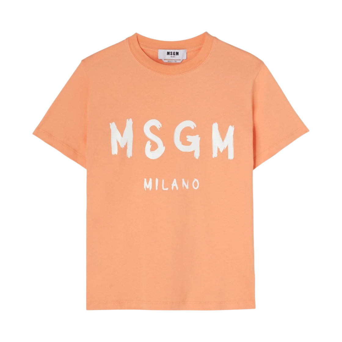 (W) 엠에스지엠 브러쉬드 로고 코튼 크루넥 티셔츠 오렌지((W) MSGM Cotton Crewneck T-Shirt with Brushed Logo Orange) - 1