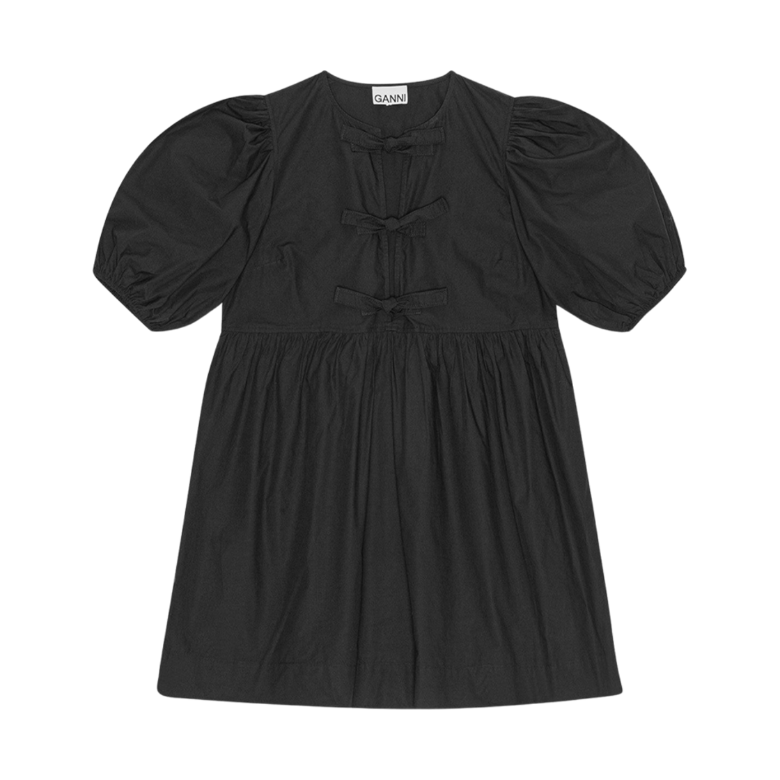 F9005-099 (W) Ganni Cotton Poplin Tie String Mini Dress Black