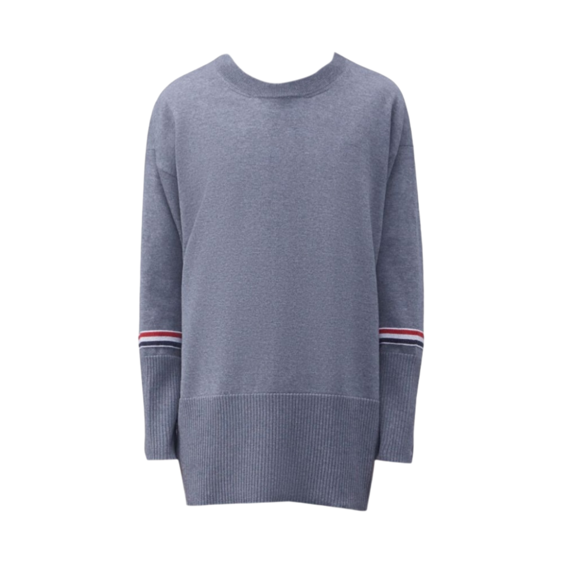 FKA424A-Y1002-035 (W) Thom Browne Merino Stripe Jacquard Exaggerated Crew Neck Pullover Medium Grey